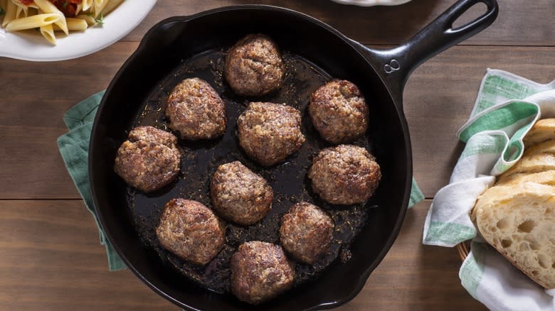 meatballs in cast iron pan