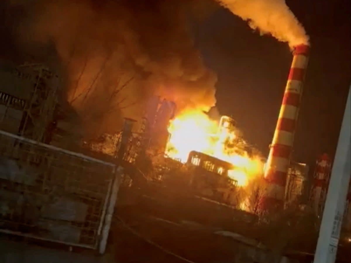 Smoke and flames rise after a fire broke out at a large oil refinery in Tuapse, Russia (via REUTERS)