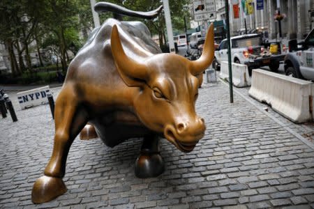 The Charging Bull statue, also known as the Wall St. Bull, is seen in the financial district of New York City, U.S., August 18, 2018. REUTERS/Brendan McDermid