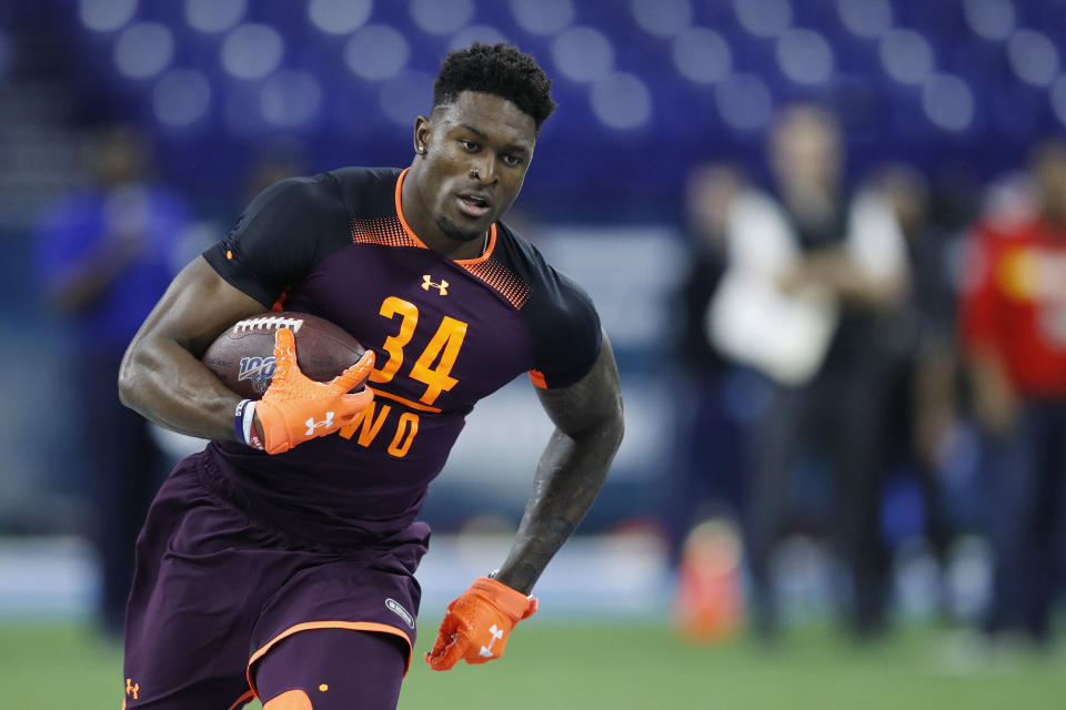 Things got a little weird the first time receiver D.K. Metcalf met his new head coach, Pete Carroll. (Getty Images)