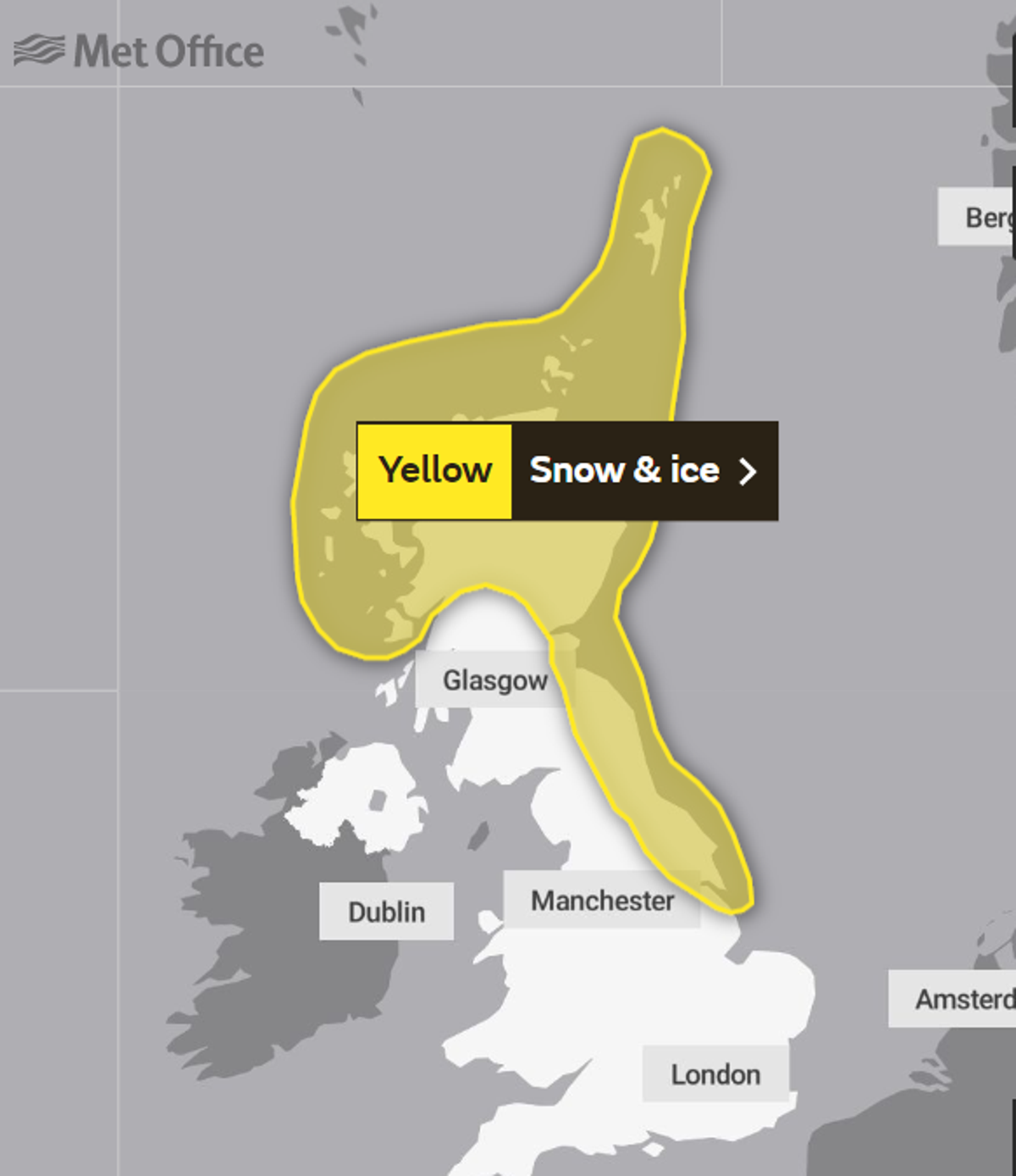 Snow to cover more area on Monday (Met Office)