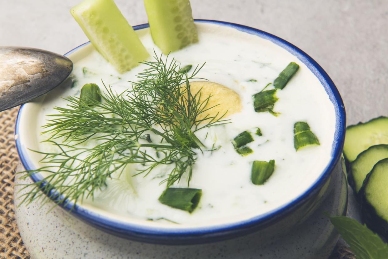 Cold cucumber soup. Top view