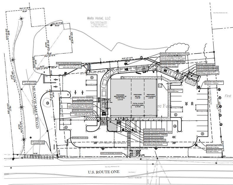 Seen here is the layout of a new, multi-tenant shopping center that developers are proposing to build on Post Road in Wells, Maine.