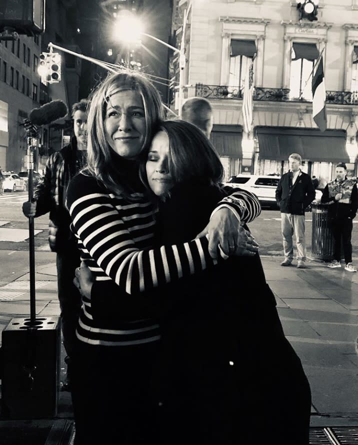 Reese Witherspoon shared a throwback photo to the last day of shooting on set of "The Morning Show" with co-star Jennifer Aniston. Witherspoon wrote: "There are not enough hugs, heart emojis or words to express how much I cherish working with Jennifer Aniston. She is one of the hardest working people I know...I am honored to work among women & men who feel equally passionate about story-telling and collaborated on all levels to bring this show to life."