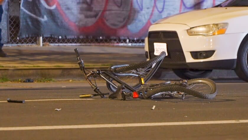 Police are searching for a hit-and-run driver who crashed into two bicyclists, killing one, in Koreatown Tuesday morning