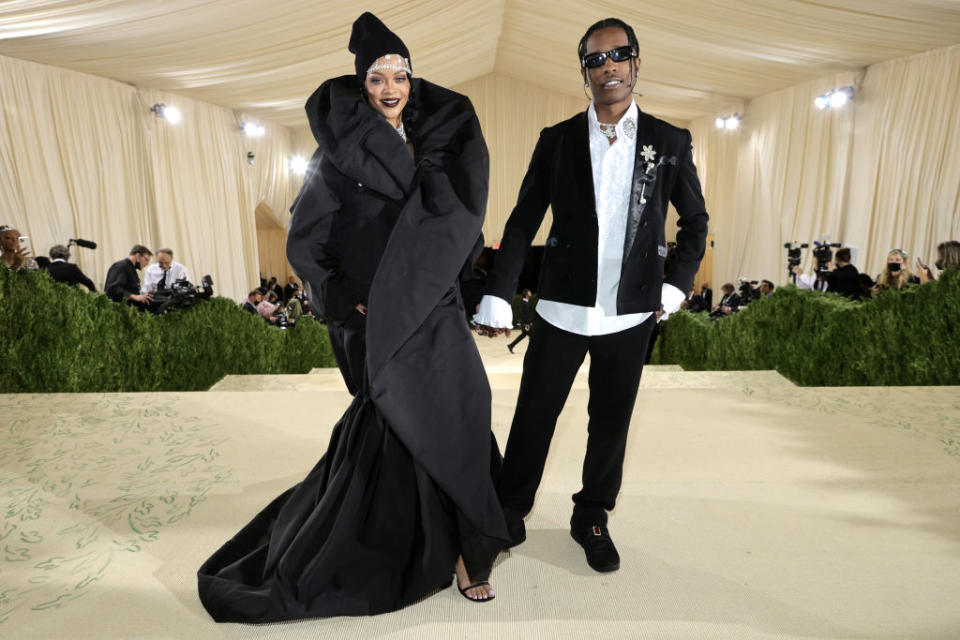 Rihanna and ASAP Rocky attend the 2021 Met Gala benefit in equally volumnous outfits. (Getty Images)