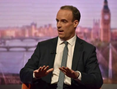 Britain's Brexit minister Dominic Raab appears on the BBC's Andrew Marr Show, in London, Britain October 21, 2018.  Jeff Overs/BBC/Handout via REUTERS