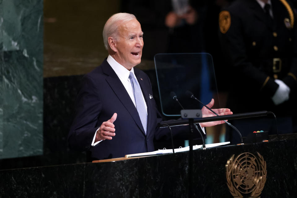 President Joe Biden address the 77th session of the United Nations General Assembly, Wednesday, Sept. 21, 2022 at U.N. headquarters. (AP Photo/Julia Nikhinson)