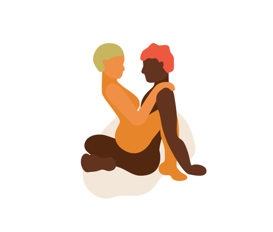 <p>Illustration by Katie Buckleitner</p>How to Do It<p>The giver sits cross-legged while the receiver sits on their lap, facing them, with legs wrapped around. </p>Why It Works<p>Being on top is one of the most liberating and empowering sex positions for vulva-owners. It gives them full control of how slowly and how far they lower onto a penis or strap-on, the rhythm they set, where they rest their legs and hands, and the angle of their torso.</p><p>“This gives lots of close body contact, the opportunity for kissing, and the ability to grind against body parts while engaging in intercourse,” says Deysach. The combination of deep emotional connection and external clitoral stimulation can help vulva-owners achieve climax.</p>Pro Tip<p>“The more the receiver is inclined, the more they're able to get broader stimulation,” explains Coles. This gives greater access to the penetrative partner for kissing, gentle biting, dirty talk, and more.</p>