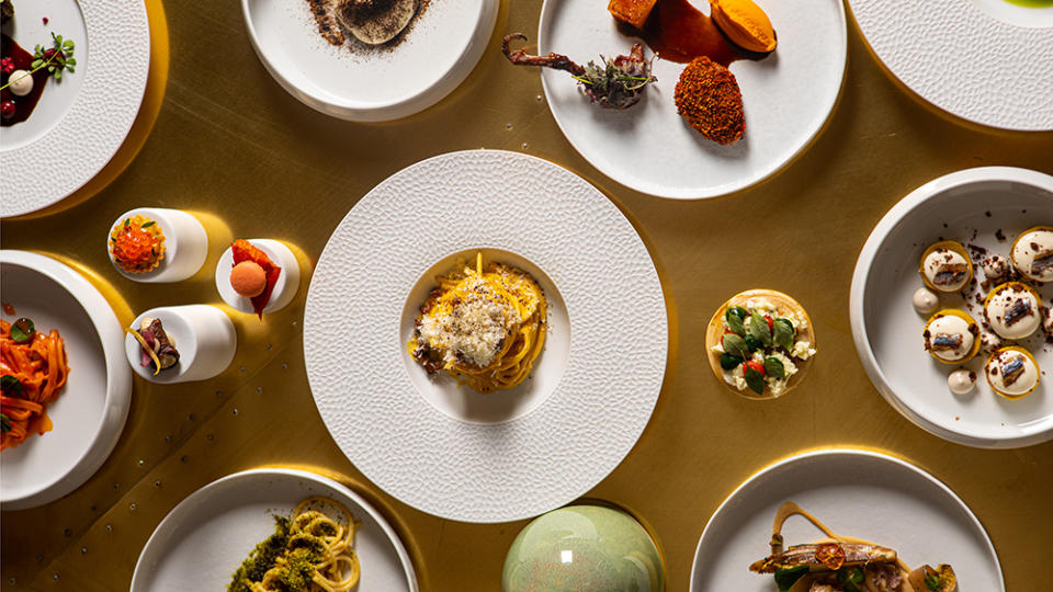 An assortment of decadent dishes served at Follie in Rome. 