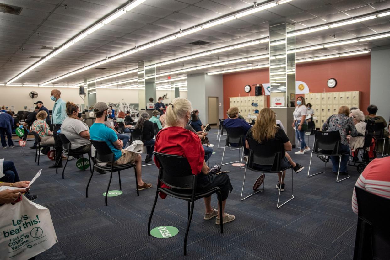 Patients are observed for fifteen minutes after being vaccinated at a vaccination site at a senior center on March 29, 2021, in San Antonio, Texas. Texas has had a slower rollout than some states and with the increase in eligibility as leaders are hoping more and more citizens get vaccinated.