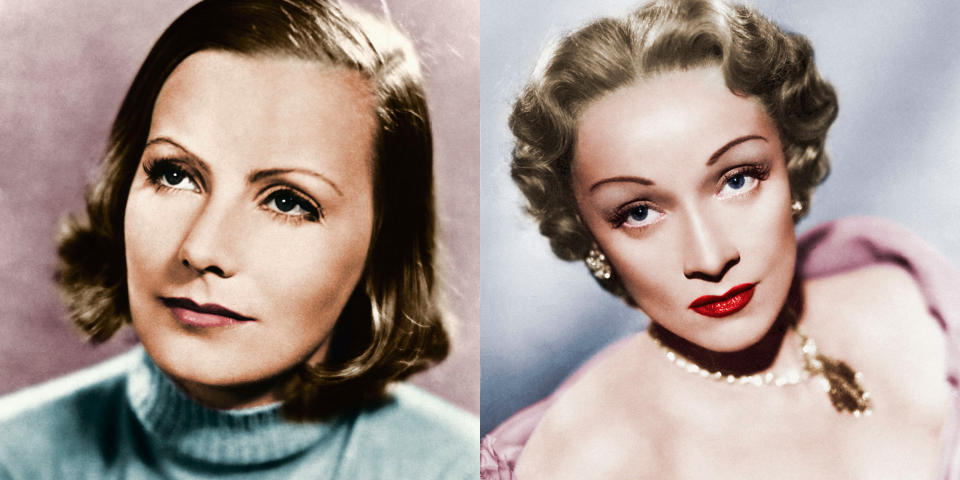 Dans les années 30, la principale rivalité à Hollywood était entre Greta Garbo et Marlene Dietrich, deux des plus grandes stars féminines de l'époque. Mais les actrices ne se sont pas toujours fait la guerre : au début de leur carrière américaine, elles auraient eu une relation amoureuse, elles qui étaient ouvertement bisexuelles. C'est ce qu'affirmait Diana McLellan dans son livre <em>The Girls : Sappho Goes to Hollywood </em>publié en 2001. Entre elles, naît une relation tumultueuse racontée <a href="https://www.youtube.com/watch?v=rsJVyvYM_YA" rel="nofollow noopener" target="_blank" data-ylk="slk:dans un documentaire à retrouver ici;elm:context_link;itc:0;sec:content-canvas" class="link ">dans un documentaire à retrouver ici</a>. Autre point commun entre les deux femmes : elles ont eu Mercedes de Acosta comme amante...