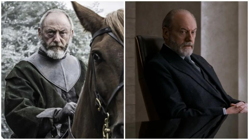 A split image of Liam Cunningham as Davos Seaworth in "Game of Thrones" and Thomas Wade in "3 Body Problem" 