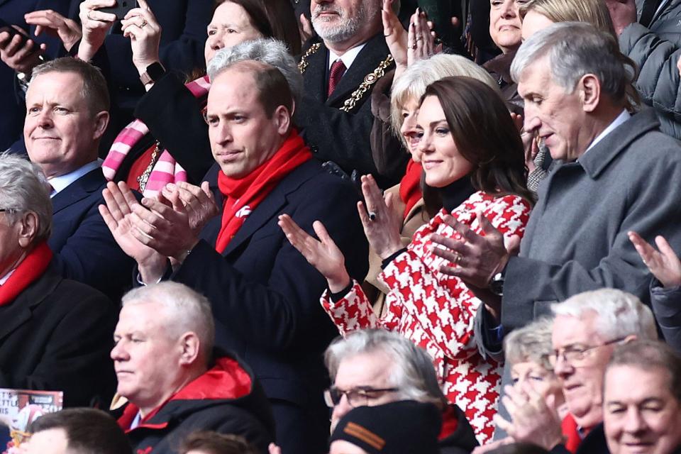 Mandatory Credit: Photo by James Marsh/Shutterstock (13781624t) The Duke and Duchess of Cambridge, Prince William and Princess Kate of Wales seen in the stands. Wales v England, Guinness Six Nations Championship 2023, Rugby Union, Millennium Stadium, Cardiff, UK - 25 Feb 2023