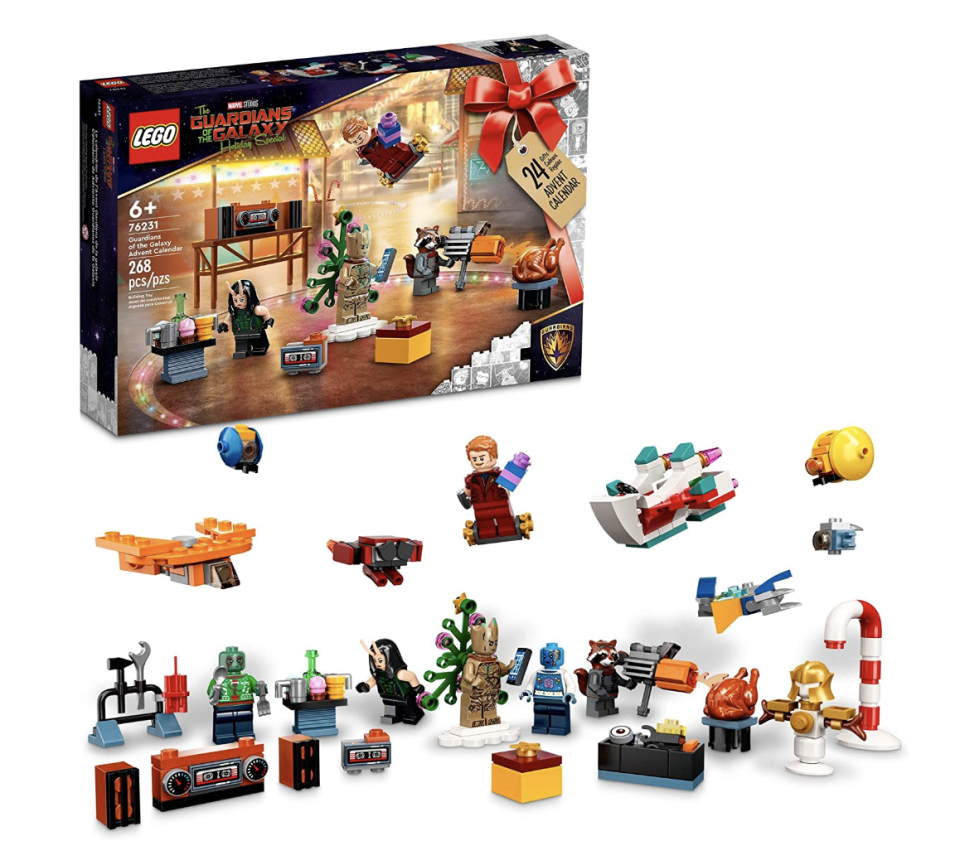 Lego Guardians Of The Galaxy 2022 Advent Calendar with lego toys and box  (Photo via Amazon)