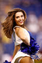 <p>A Indianapolis Colts cheerleader dances during a timeout at Lucas Oil Stadium on October 22, 2017 in Indianapolis, Indiana. (Photo by Andy Lyons/Getty Images) </p>