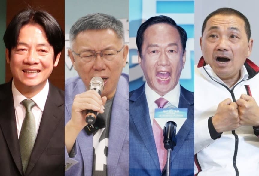 鴻海集團創辦人郭台銘(右二)宣布參選，讓2024總統大選頓時成為四腳督局面。   圖:張良一/攝(合成圖)