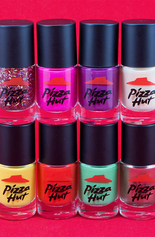 Although they didn’t release a clothing line as such, Pizza Hut launched a limited edition set of nail polishes this year to coincide with Valentine’s Day. With colours like ‘Dough You Need Me’, ‘Voracious Veggie’, ‘Say Cheese’, and ‘Poppin Pepperoni’, they were sure to bring the romance to any pizza loving couple.