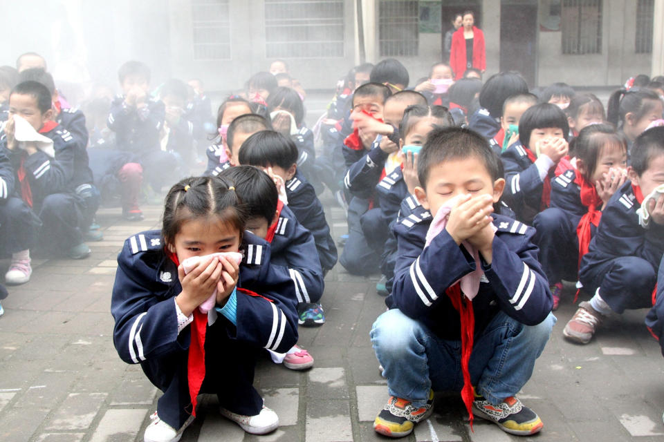 Fire drill at school in Suichuan County, Ji’an, Jiangxi Province, China