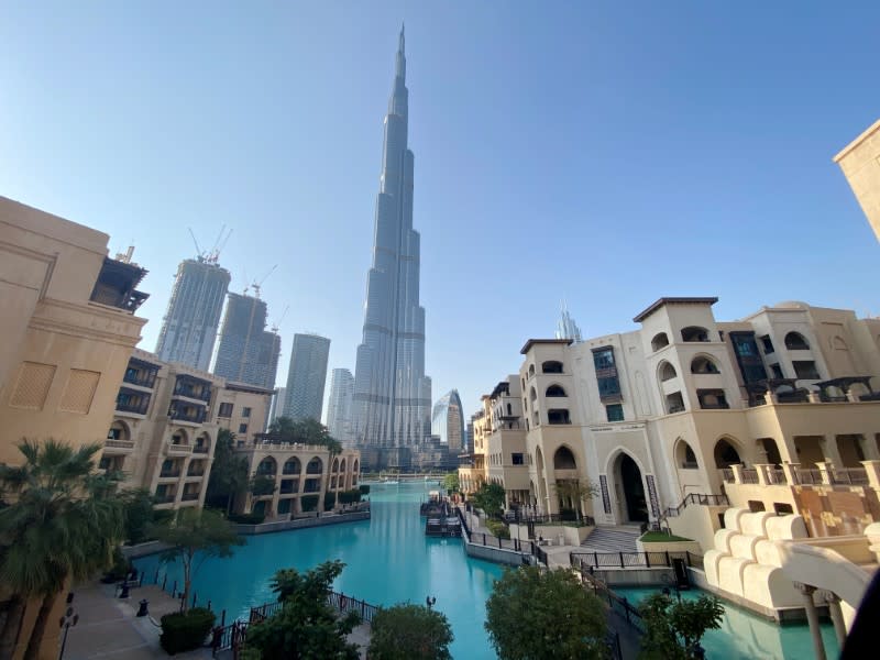 A general view shows the area outside the Burj Khalifa, the world's tallest building, mostly deserted, after a curfew was imposed to prevent the spread of the coronavirus disease (COVID-19), in Dubai