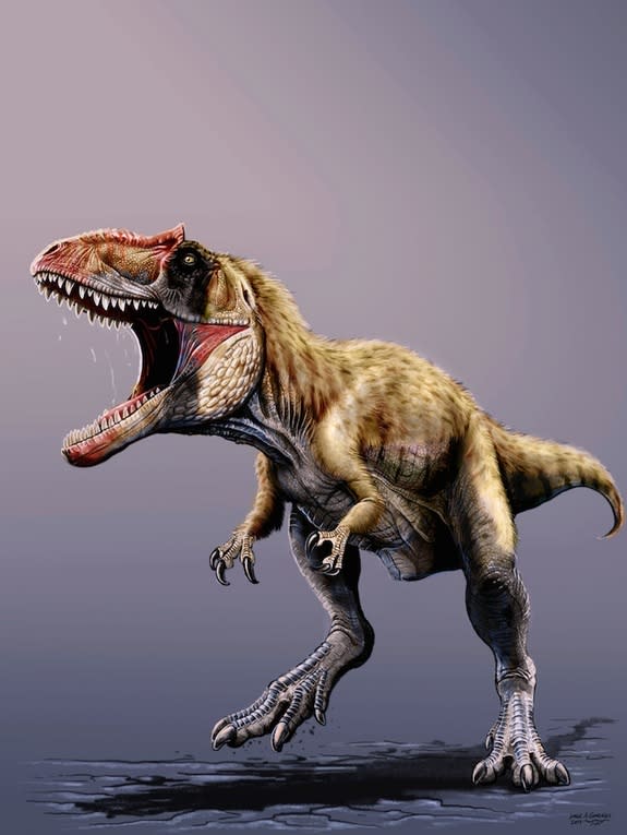 An artist's depiction of Siats meekerorum, a newly discovered Cretaceous predator from Utah.