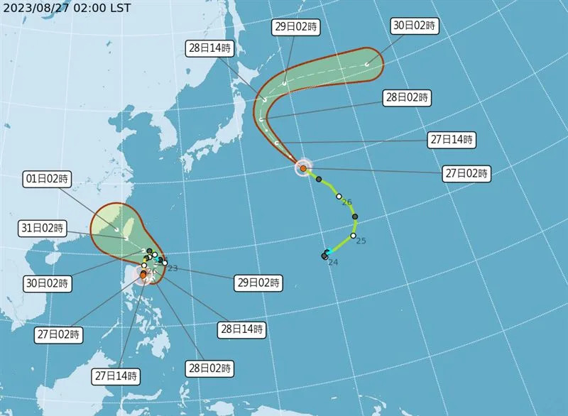 目前太平洋地區有2個颱風。（圖／翻攝自氣象局）