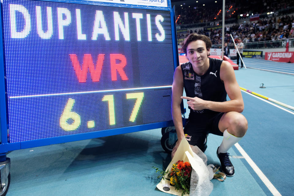 Armand Duplantis sets new indoor pole vault world record of 6.17m during Copernicus Cup on February 8, 2020 in Torun, Poland. (Photo by Rafal Oleksiewicz/PressFocus/MB Media/Getty Images)