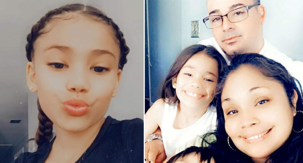 Arriani Jaileen Arroyo, who died after TikTok challenge, pictured left and also right with her mum and dad