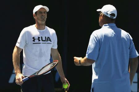 Tennis - Australian Open - Melbourne Park, Melbourne, Australia - 19/1/17 Britain's Andy Murray talks with coach Ivan Lendl during a training session. REUTERS/Issei Kato