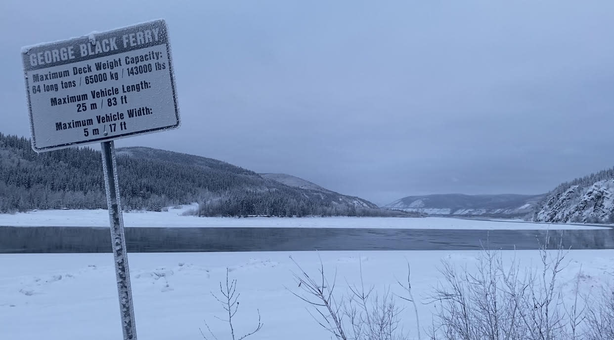 The Yukon River at Dawson City earlier this winter. The river never completely froze over this winter at the site where the government-sanctioned ice bridge is usually built and maintained. (Chris MacIntyre/CBC - image credit)