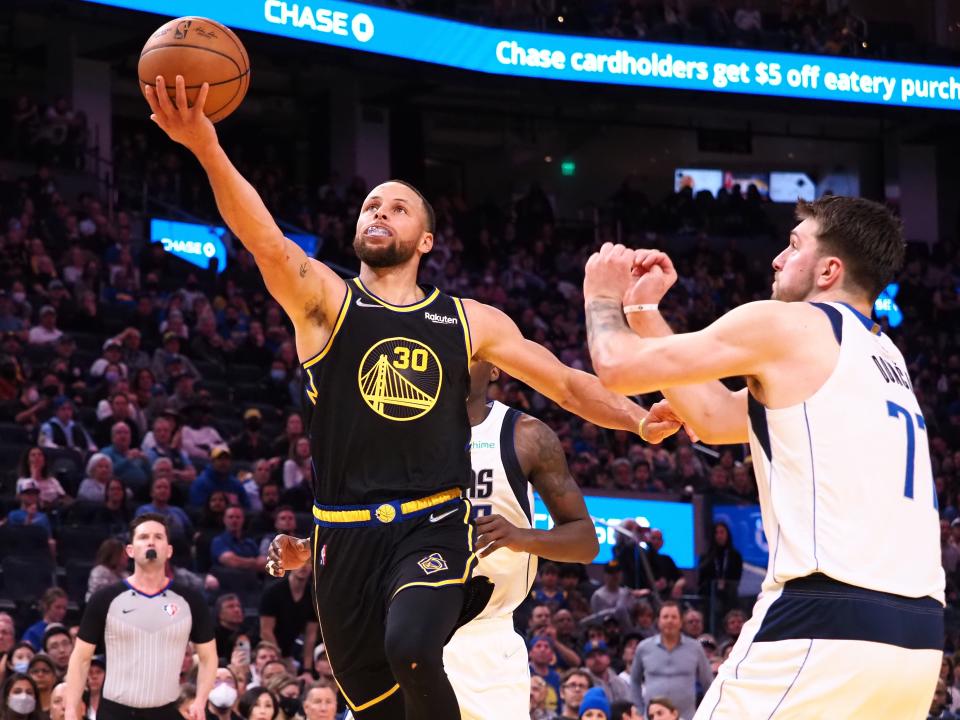 The Western Conference finals will feature the star power of Golden State's Stephen Curry (3) and Dallas' Luka Doncic (77).