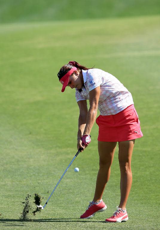 Lexi Thompson of the US, seen in action during the pro-am for the ANA Inspiration, on the Dinah Shore Tournament Course, at Mission Hills Country Club in Rancho Mirage, California, on April 1, 2015