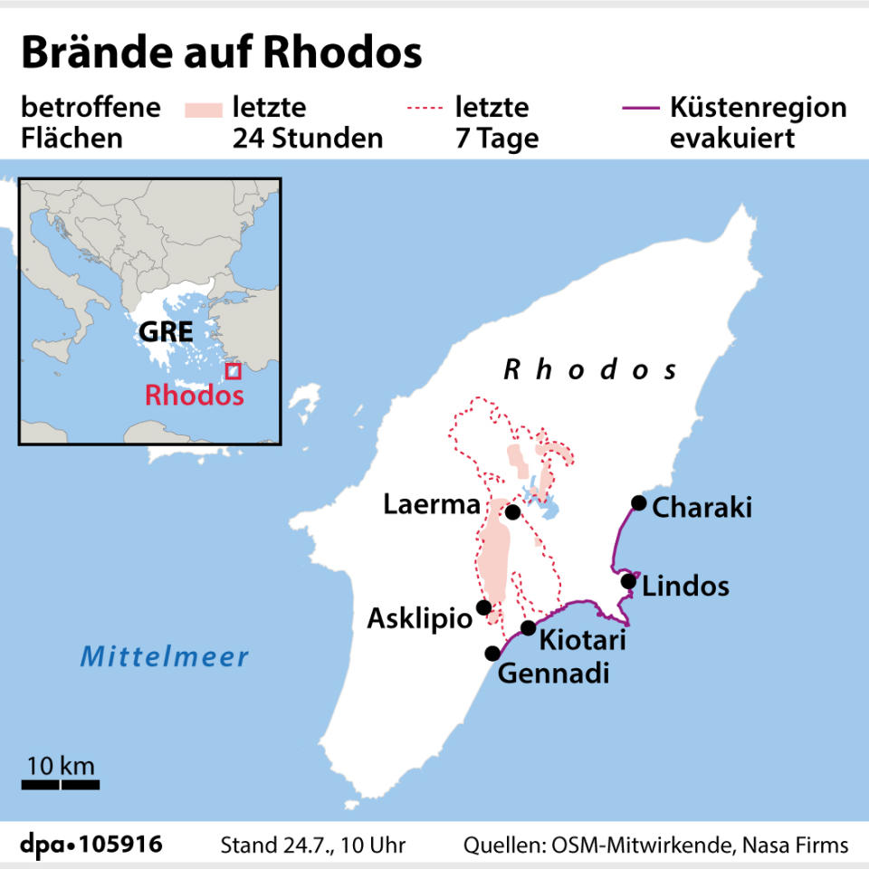 Brände auf Rhodos (Grafik: B. Bolte/J. Reschke, Redaktion: M. Lorenz)