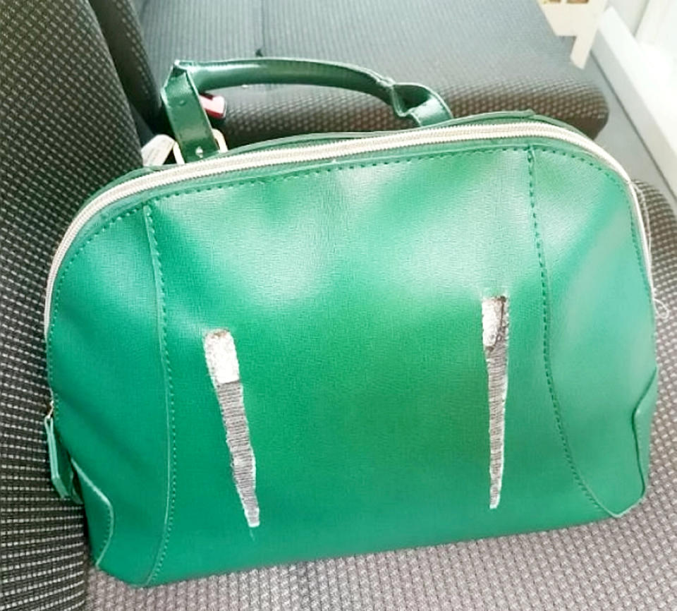 Zofija Kaczan’s recovered handbag found after the attack. (SWNS)