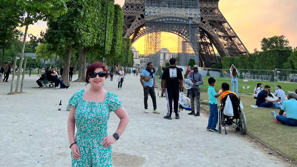 Wyatt loves exploring the globe. Here she is in Paris, photographed by the Eiffel Tower. - Sassy Wyatt