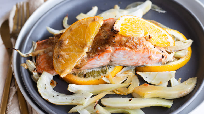 Plate of salmon with orange and fennel