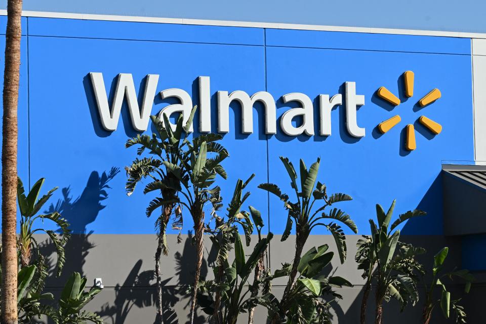 The Walmart logo is seen outside a Walmart store in Burbank, California on August 15, 2022