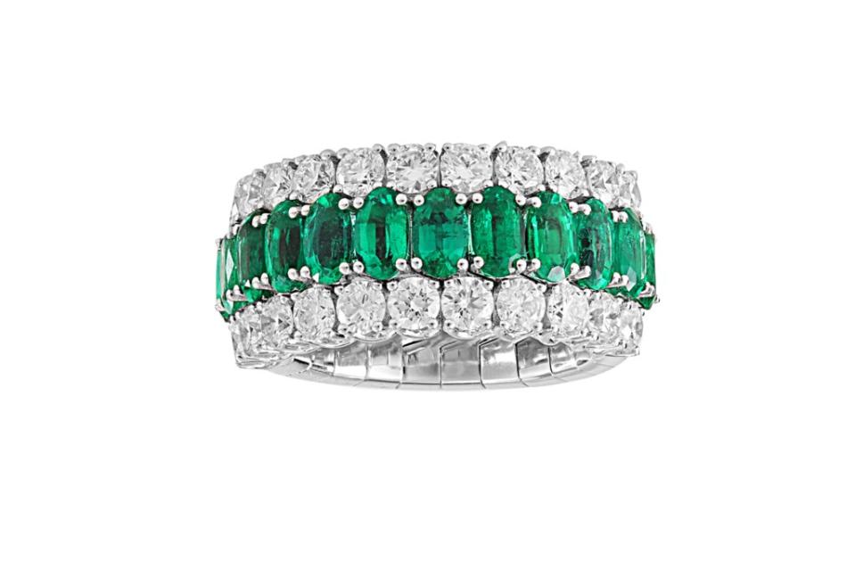Picchiotti Xpandable ring in 18-k white gold with diamonds and emeralds, $30,200