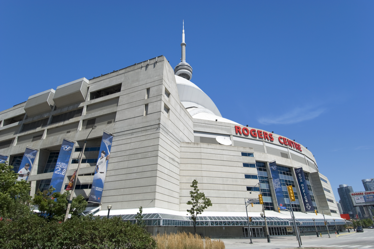 Exterior front area of Rogers Centre, Toronto, home of the Toronto Blue Jays during a sunny day