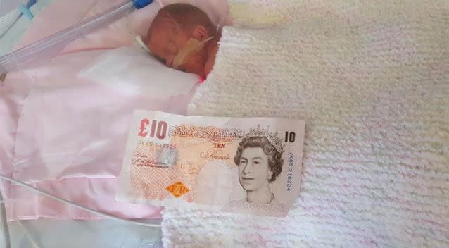 Little Paige was barely bigger than a bank note when she was born. Photo: Yahoo UK