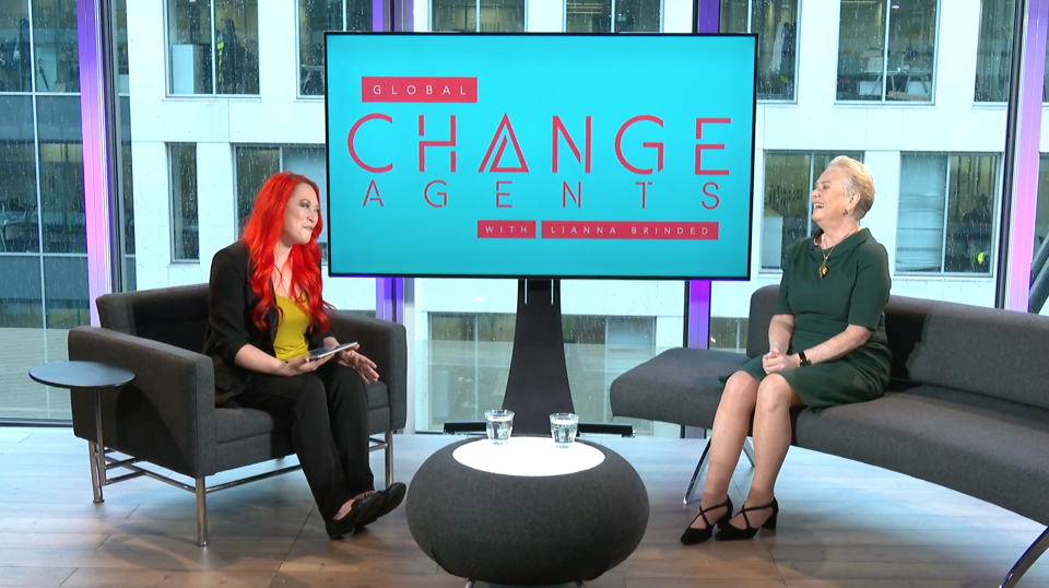 Mastercard Vice Chairman Ann Cairns (right) on the 'Global Change Agents with Lianna Brinded' show. Photo: Yahoo Finance UK