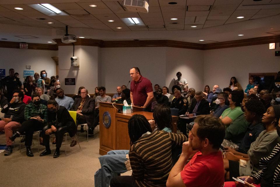 This was the scene on Wednesday during a meeting about the future of the Gainesville Police Department's K-9 unit. The meeting was held at Gainesville City Hall.