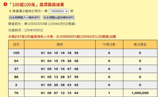 大樂透加碼100組100萬。（圖／翻攝自台灣彩券官網）