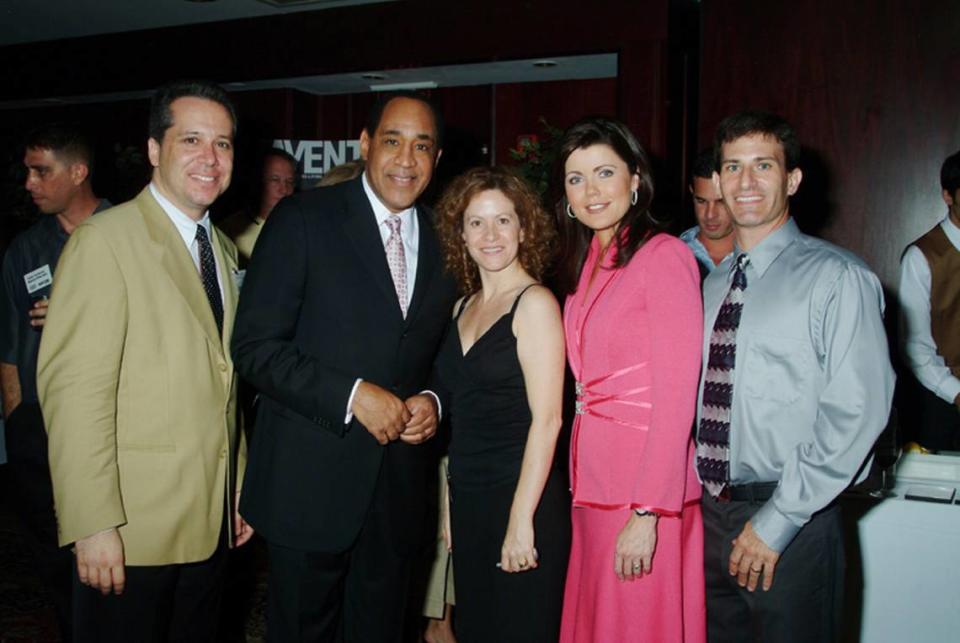In this file photo from Sept. 21, 2005, when Aventura Magazine launched its new look at Morton’s Steakhouse in North Miami Beach, founders posed with TV broadcasters. Pictured from left, Michael Stern, Aventura commissioner and co-publisher of Aventura Magazine; Dwight Lauderdale, then-WPLG Channel 10 news anchor; magazine co-founder Amit Bloom; Laurie Jennings, WPLG news anchor and David Bloom, co-founder Aventura Magazine.