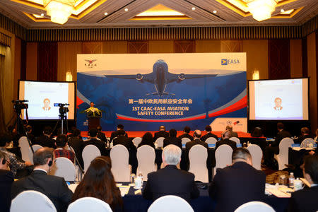 People attend the Civil Aviation Administration of China (CAAC) - European Aviation Safety Agency (EASA) Aviation Safety Conference in Shanghai, China, April 27, 2017. REUTERS/Stringer