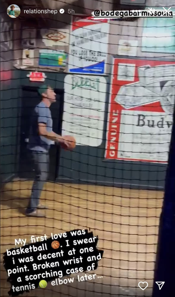 Shep Rose plays basketball inside Bodega Bar in Missoula Montana.