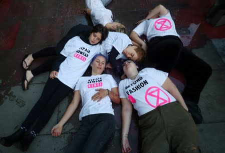 Extinction Rebellion climate change protest during London Fashion Week