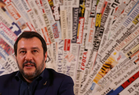 Leader of Italy's far-right League Matteo Salvini attends a news conference at the Foreign Press Club in Rome, Italy March 14, 2018. REUTERS/Tony Gentile