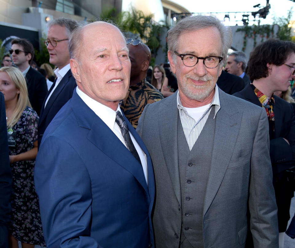 Frank Marshall and Steven Spielberg arrive at the premiere of "Jurassic World: Fallen Kingdom" on June 12, 2018. (Photo by Kevin Winter/Getty Images)