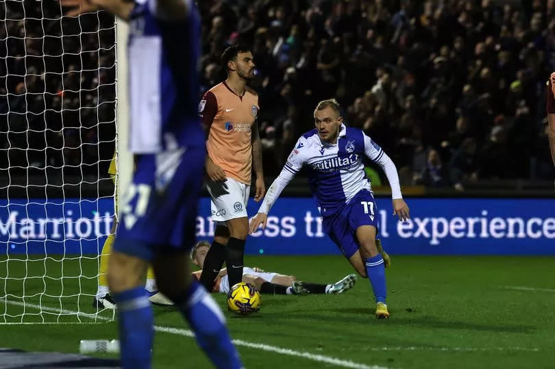 Luke Thomas celebrates scoring late winner for Bristol Rovers against Portsmouth -Credit:James Whitehead/PPAUK